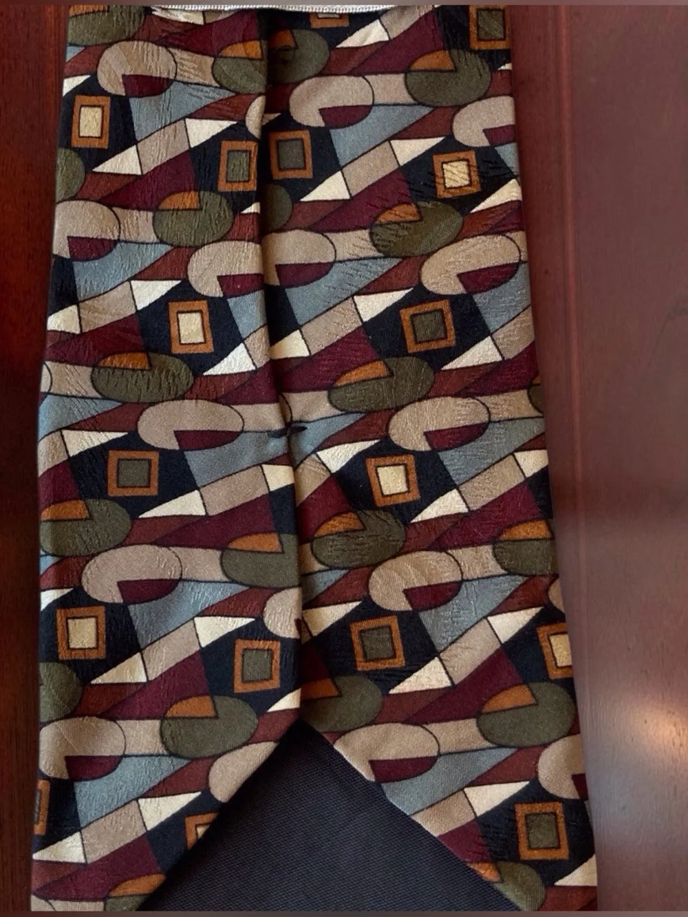 Martin Wong Napa CA Geometric Abstract Silk Necktie Retro 90s Mid Mod Vintage